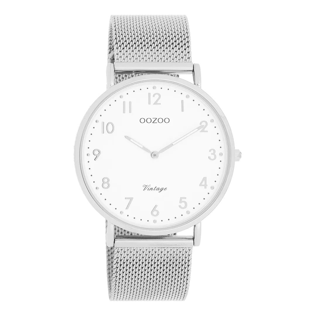 Silver coloured OOZOO watch with silver coloured metal mesh bracelet - C20340