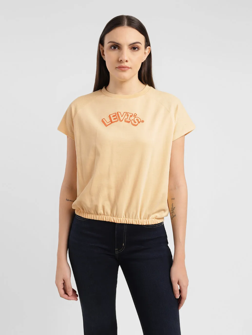 Women's Brand Logo Round Neck Top